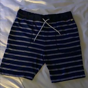Blue and White striped shorts.